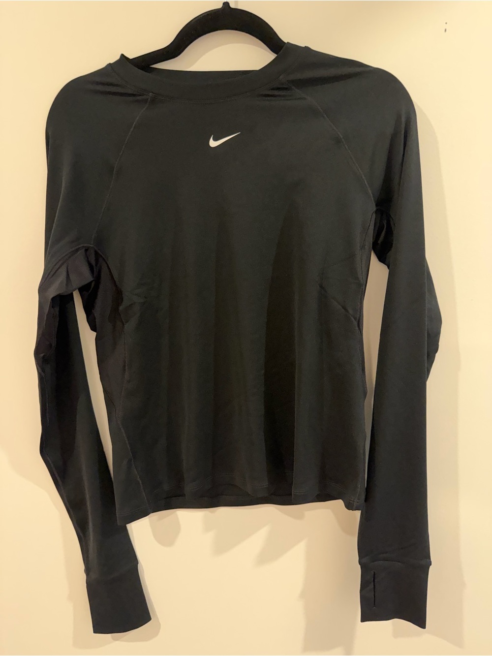 Nike Black Long-Sleeve Athletic Crew with White Swoosh